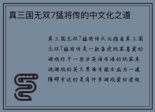 真三国无双7猛将传的中文化之道